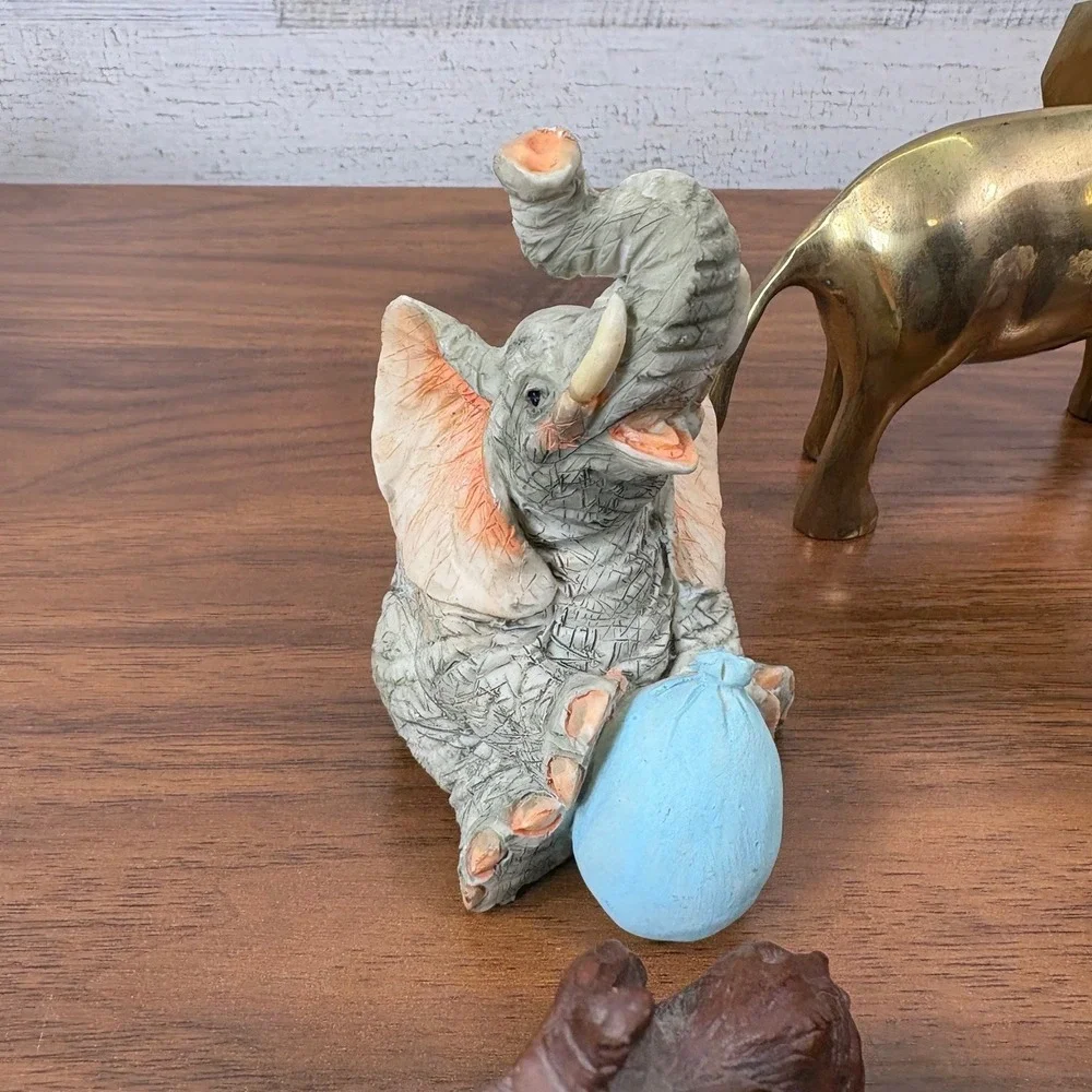 Vintage Elephants Red Resin Chinese Feng Shui, Brass, Two Candles Lot of‎ 12